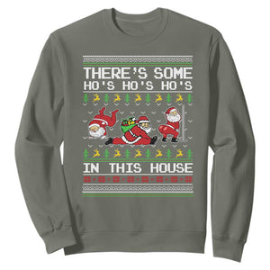 Funny Christmas Sweatshirt There's Some Horrors In This House Sexy Santa Claus Ugly Xmas TS10 Military Green Print Your Wear