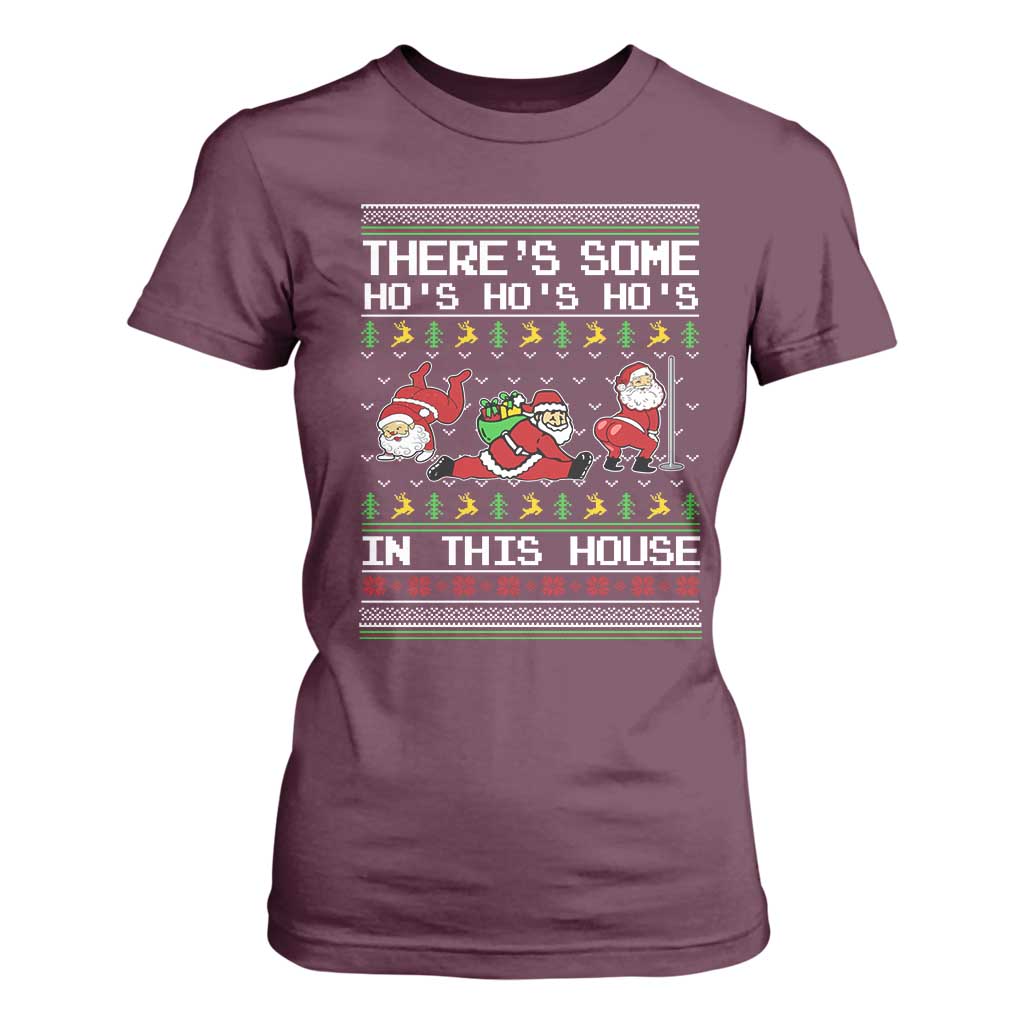 Funny Christmas T Shirt For Women There's Some Horrors In This House Sexy Santa Claus Ugly Xmas TS10 Maroon Print Your Wear