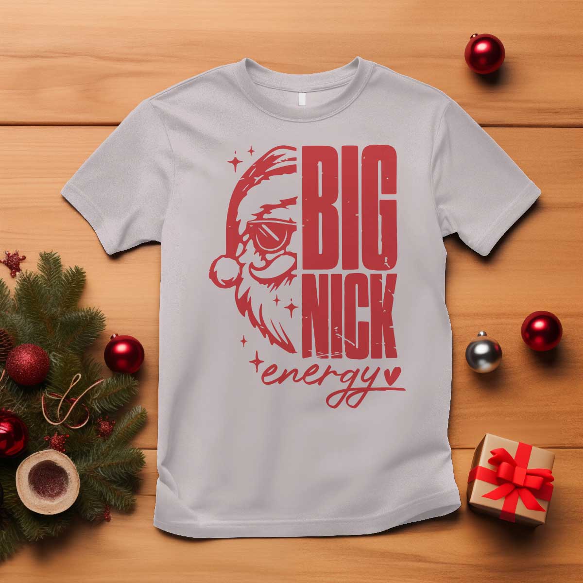Christmas Santa T Shirt Fun Retro Big Nick Energy TS10 Ice Gray Print Your Wear