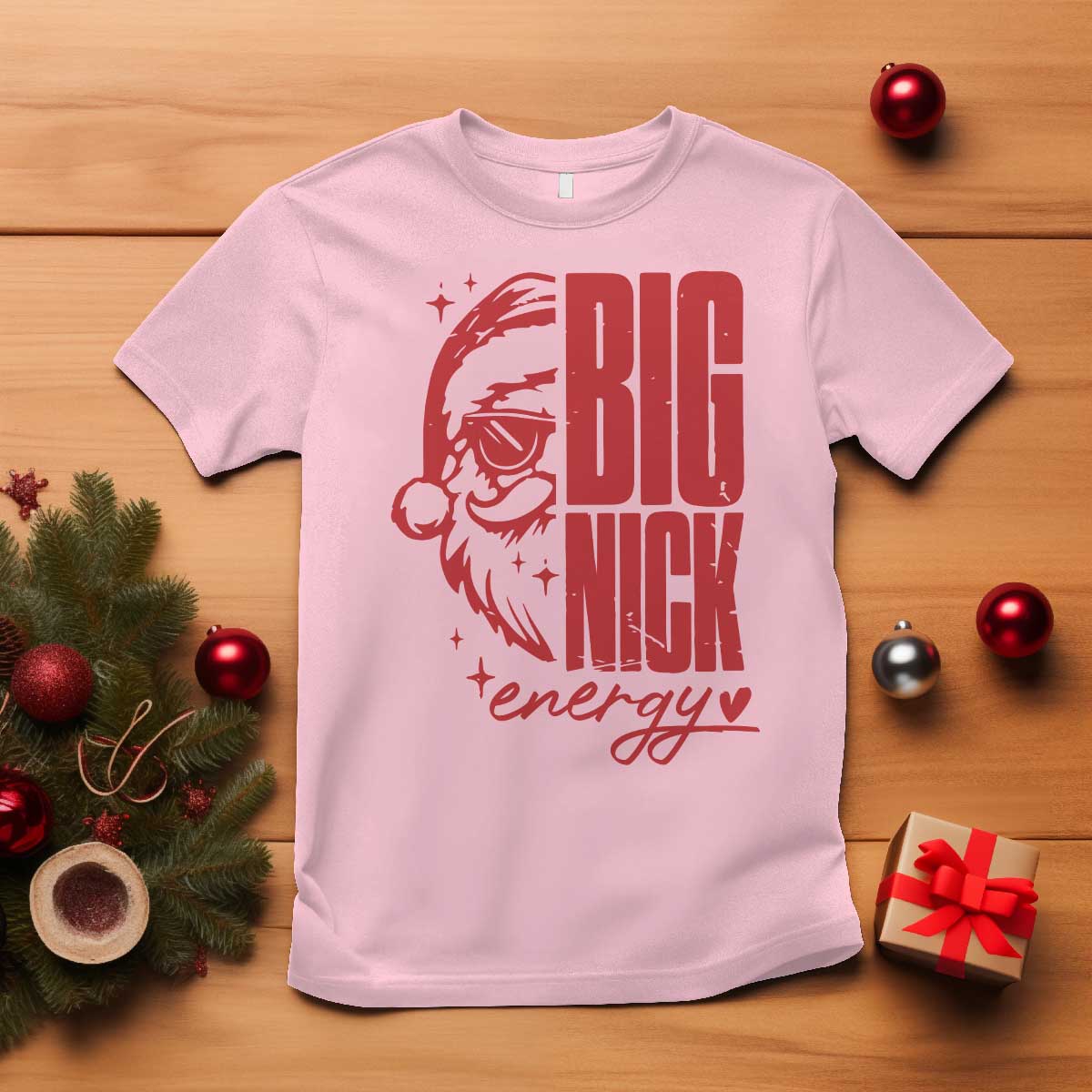 Christmas Santa T Shirt Fun Retro Big Nick Energy TS10 Light Pink Print Your Wear