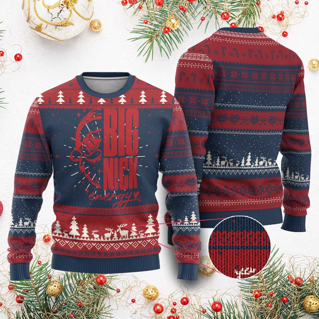 Santa Ugly Christmas Sweater Fun Retro Big Nick Energy TS10 Burgundy Print Your Wear