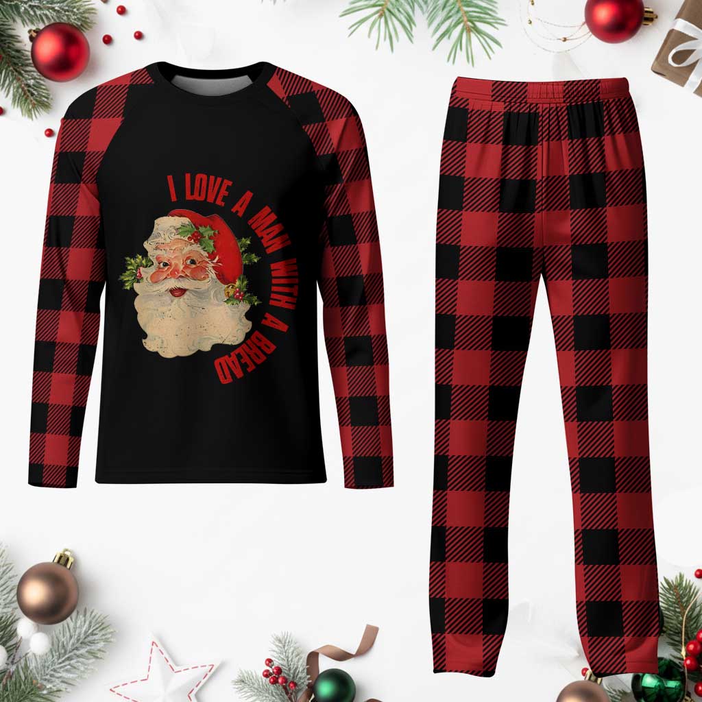 Santa Plaid Pajama Set Fun Retro I Love A Man With A Beard TS10 Buffalo Plaid Print Your Wear