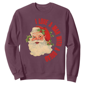Christmas Santa Sweatshirt Fun Retro I Love A Man With A Beard TS10 Maroon Print Your Wear