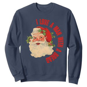 Christmas Santa Sweatshirt Fun Retro I Love A Man With A Beard TS10 Navy Print Your Wear