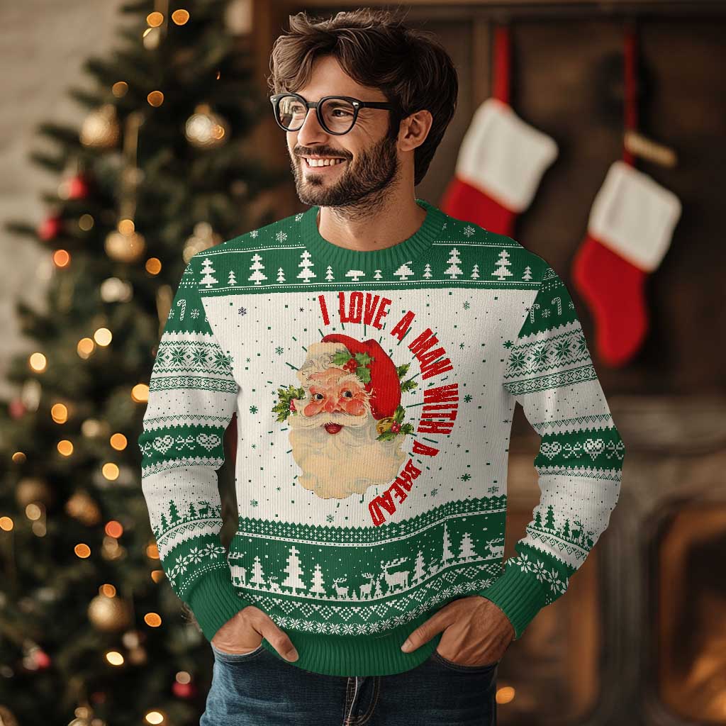 Santa Ugly Christmas Sweater Fun Retro I Love A Man With A Beard TS10 Green Print Your Wear