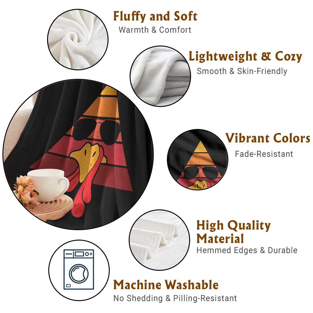 Funny Thanksgiving Throw Blanket Cool Turkey Face With Sunglasses Face Vintage Retro TS10 Print Your Wear