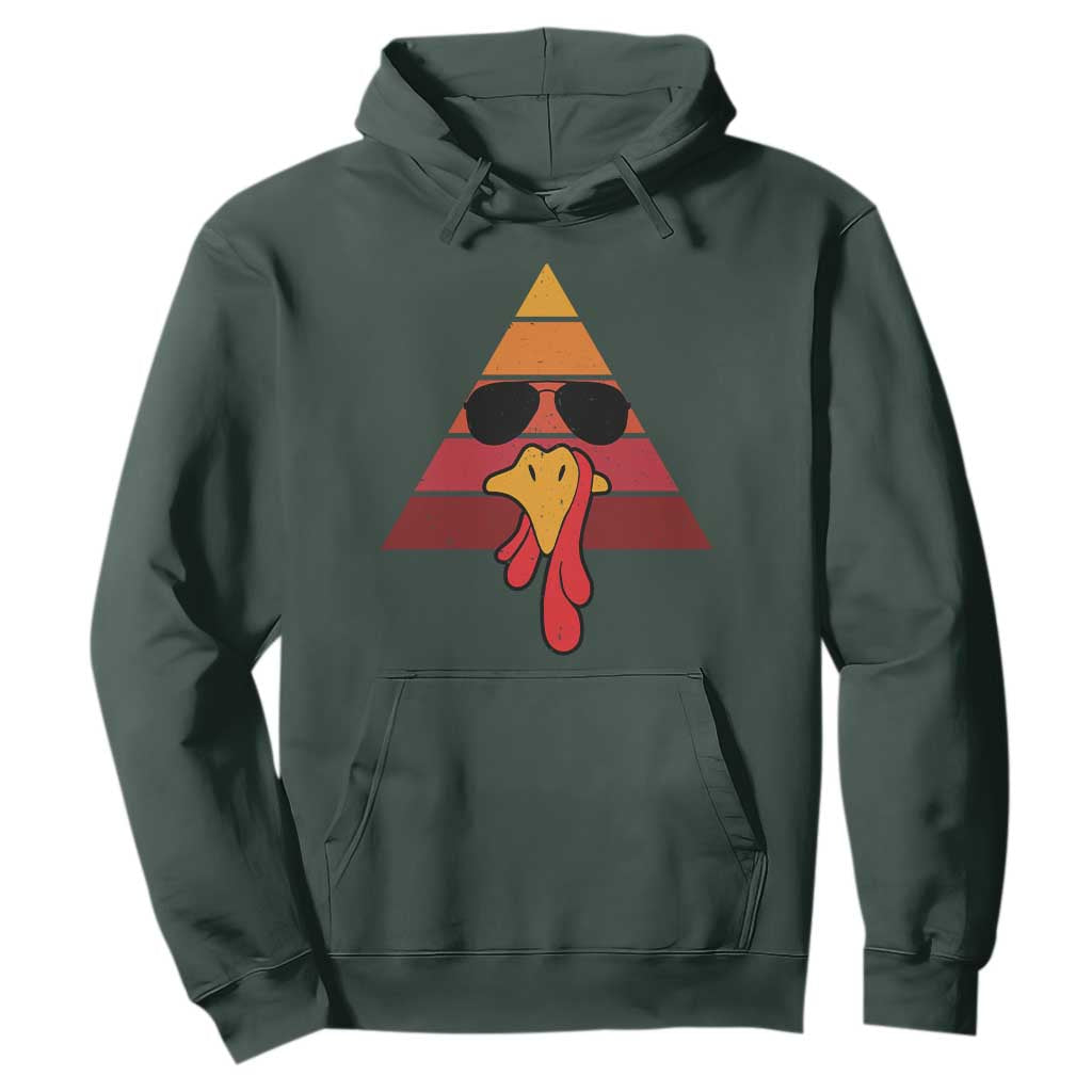 Funny Thanksgiving Hoodie Cool Turkey Face With Sunglasses Face Vintage Retro TS10 Dark Forest Green Print Your Wear