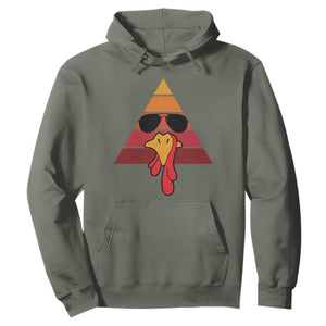 Funny Thanksgiving Hoodie Cool Turkey Face With Sunglasses Face Vintage Retro TS10 Military Green Print Your Wear