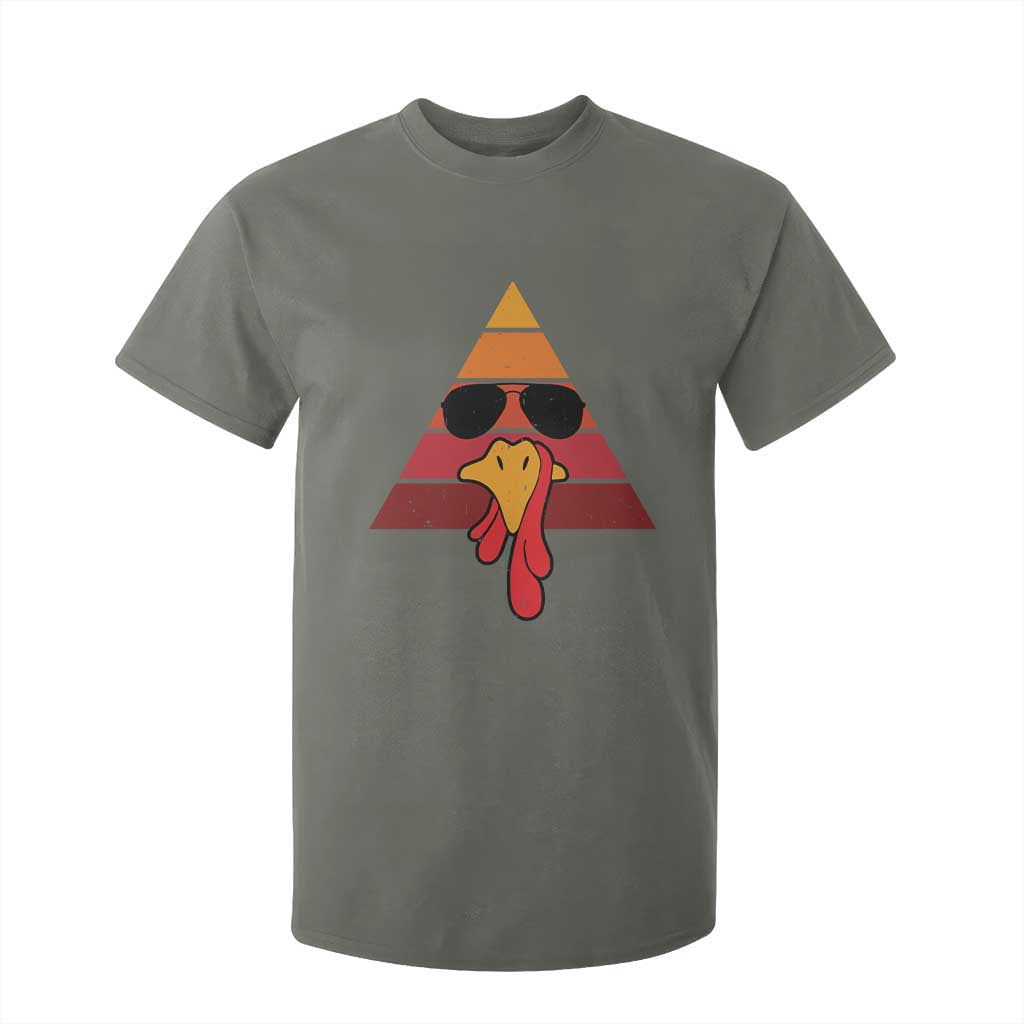 Funny Thanksgiving T Shirt For Kid Cool Turkey Face With Sunglasses Face Vintage Retro TS10 Military Green Print Your Wear