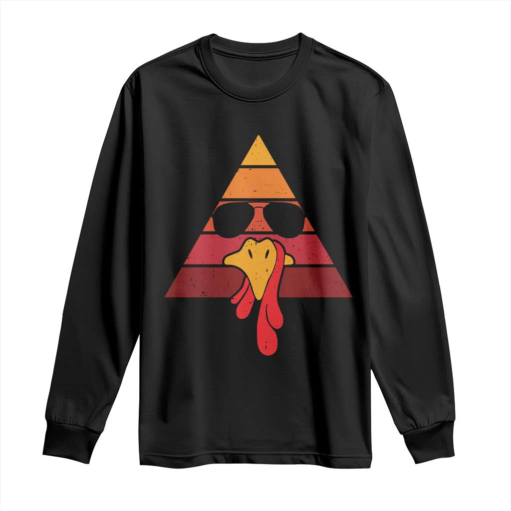 Funny Thanksgiving Long Sleeve Shirt Cool Turkey Face With Sunglasses Face Vintage Retro TS10 Black Print Your Wear