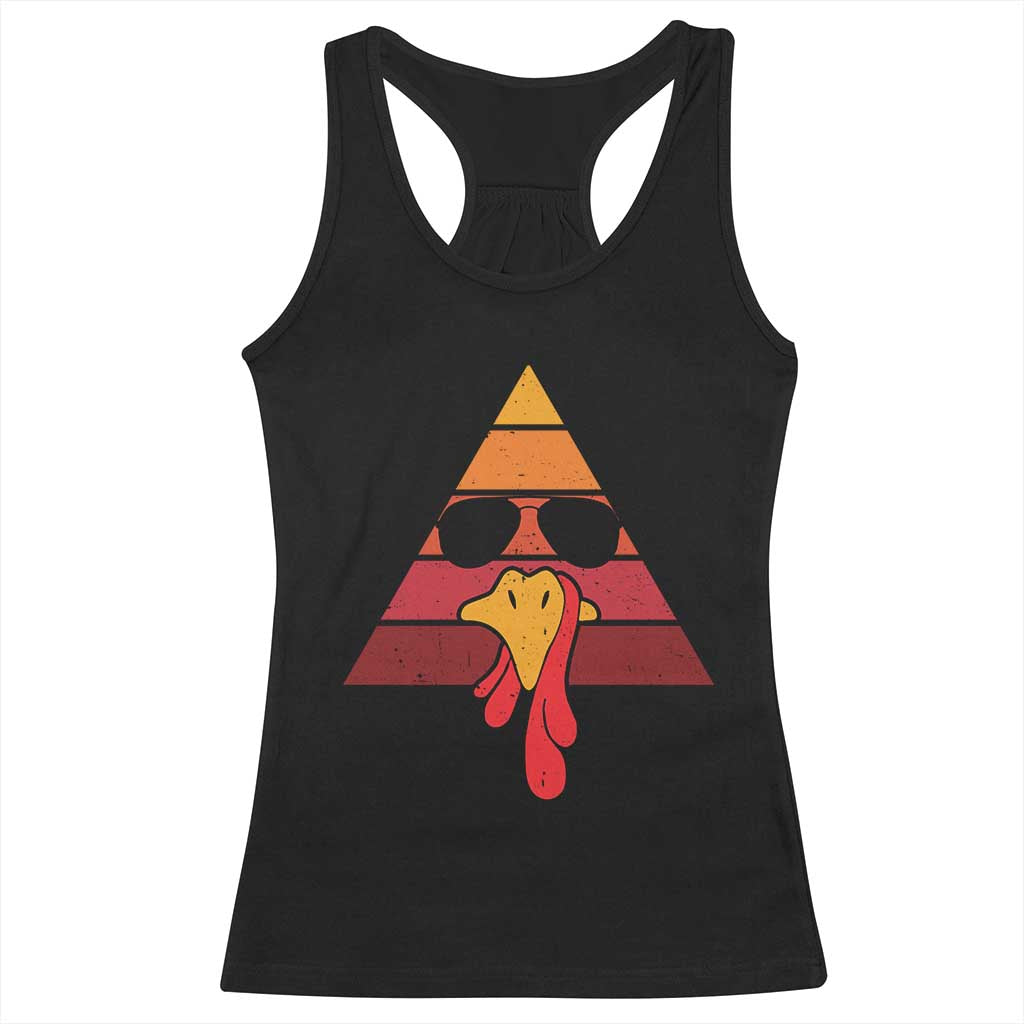 Funny Thanksgiving Racerback Tank Top Cool Turkey Face With Sunglasses Face Vintage Retro TS10 Black Print Your Wear