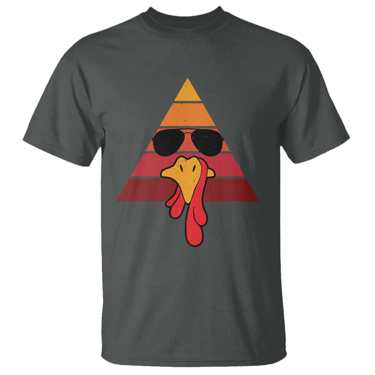 Funny Thanksgiving T Shirt Cool Turkey Face With Sunglasses Face Vintage Retro TS10 Dark Heather Print Your Wear
