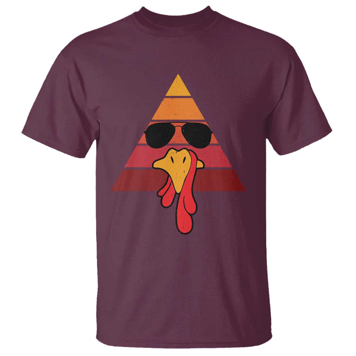 Funny Thanksgiving T Shirt Cool Turkey Face With Sunglasses Face Vintage Retro TS10 Maroon Print Your Wear
