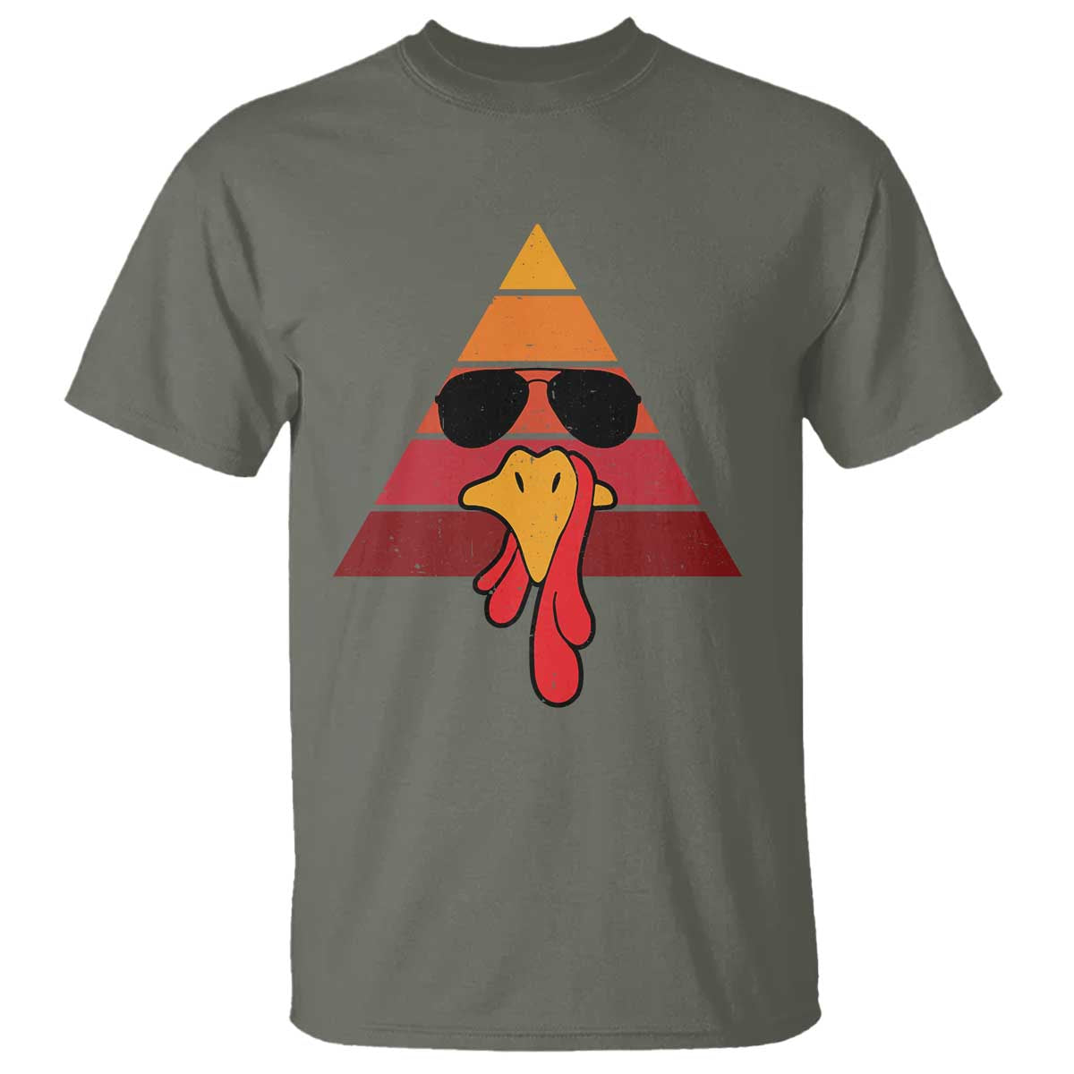 Funny Thanksgiving T Shirt Cool Turkey Face With Sunglasses Face Vintage Retro TS10 Military Green Print Your Wear