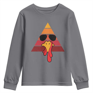 Funny Thanksgiving Youth Sweatshirt Cool Turkey Face With Sunglasses Face Vintage Retro TS10 Charcoal Print Your Wear