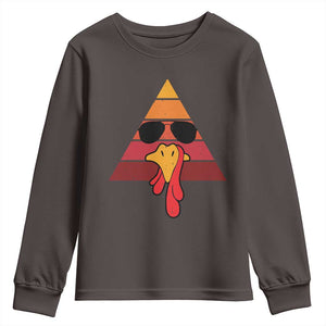 Funny Thanksgiving Youth Sweatshirt Cool Turkey Face With Sunglasses Face Vintage Retro TS10 Dark Chocolate Print Your Wear