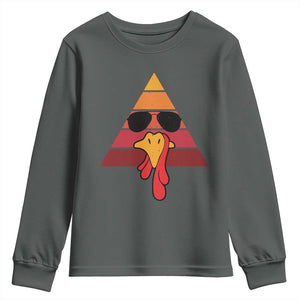 Funny Thanksgiving Youth Sweatshirt Cool Turkey Face With Sunglasses Face Vintage Retro TS10 Dark Heather Print Your Wear