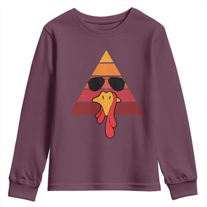 Funny Thanksgiving Youth Sweatshirt Cool Turkey Face With Sunglasses Face Vintage Retro TS10 Maroon Print Your Wear
