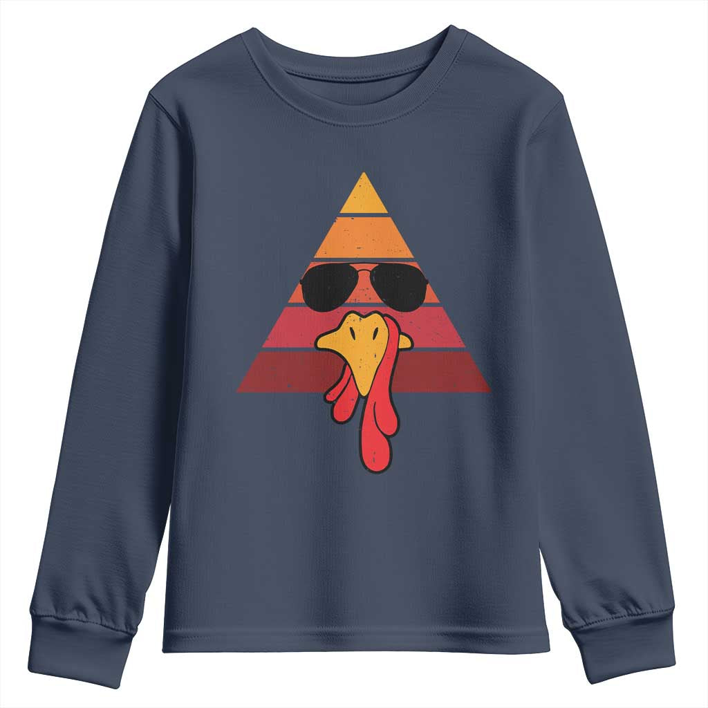 Funny Thanksgiving Youth Sweatshirt Cool Turkey Face With Sunglasses Face Vintage Retro TS10 Navy Print Your Wear