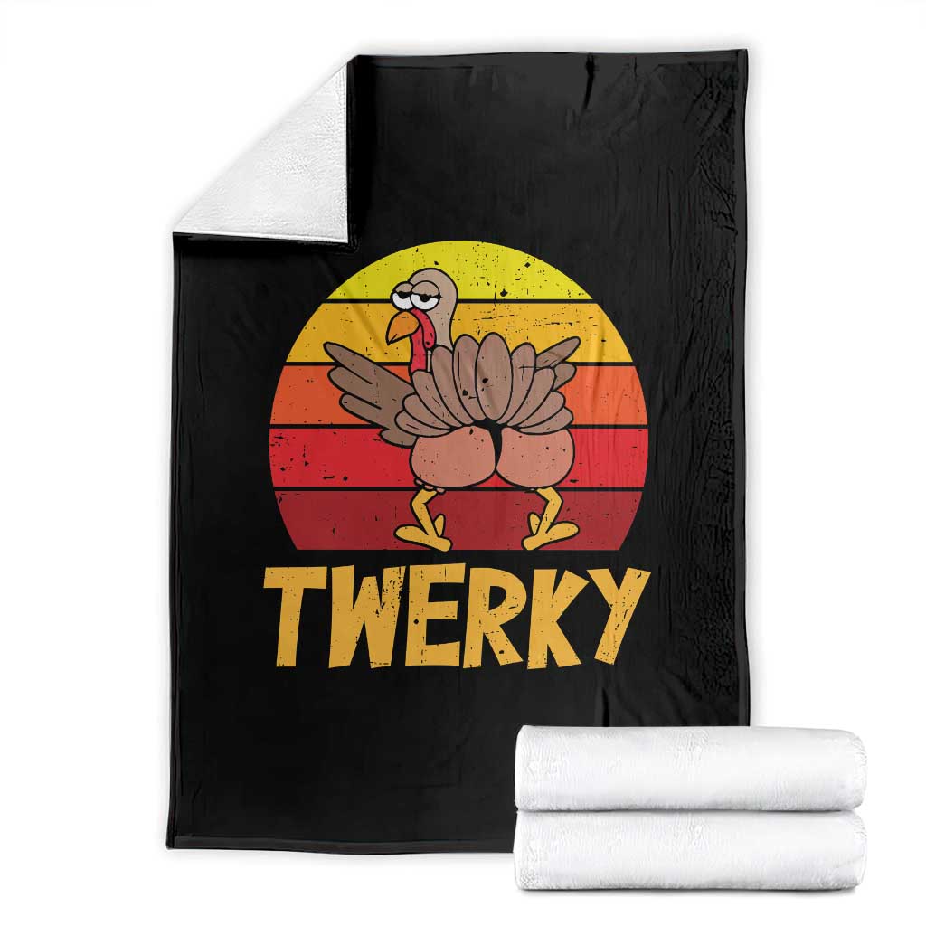 Funny Thanksgiving Throw Blanket Vintage Twerky Turkey Butt Twerk Dance Pun Gift TS10 Black Print Your Wear