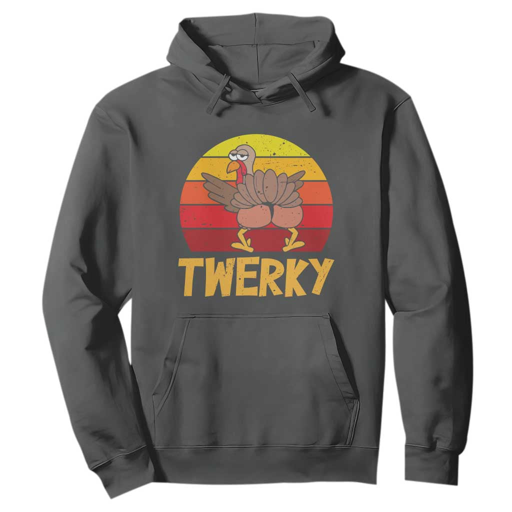 Funny Thanksgiving Hoodie Vintage Twerky Turkey Butt Twerk Dance Pun Gift TS10 Dark Heather Print Your Wear