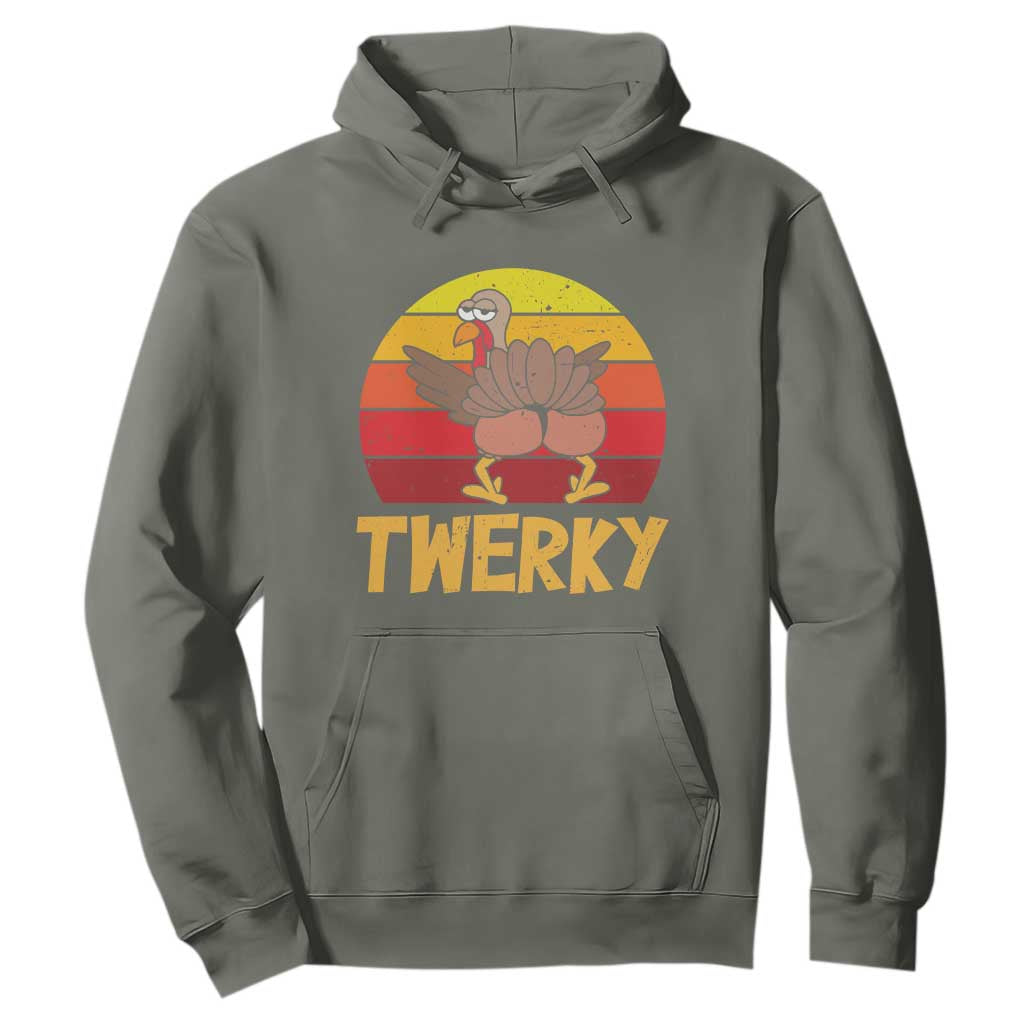 Funny Thanksgiving Hoodie Vintage Twerky Turkey Butt Twerk Dance Pun Gift TS10 Military Green Print Your Wear
