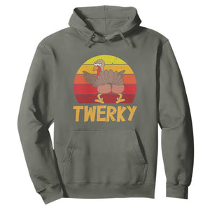 Funny Thanksgiving Hoodie Vintage Twerky Turkey Butt Twerk Dance Pun Gift TS10 Military Green Print Your Wear