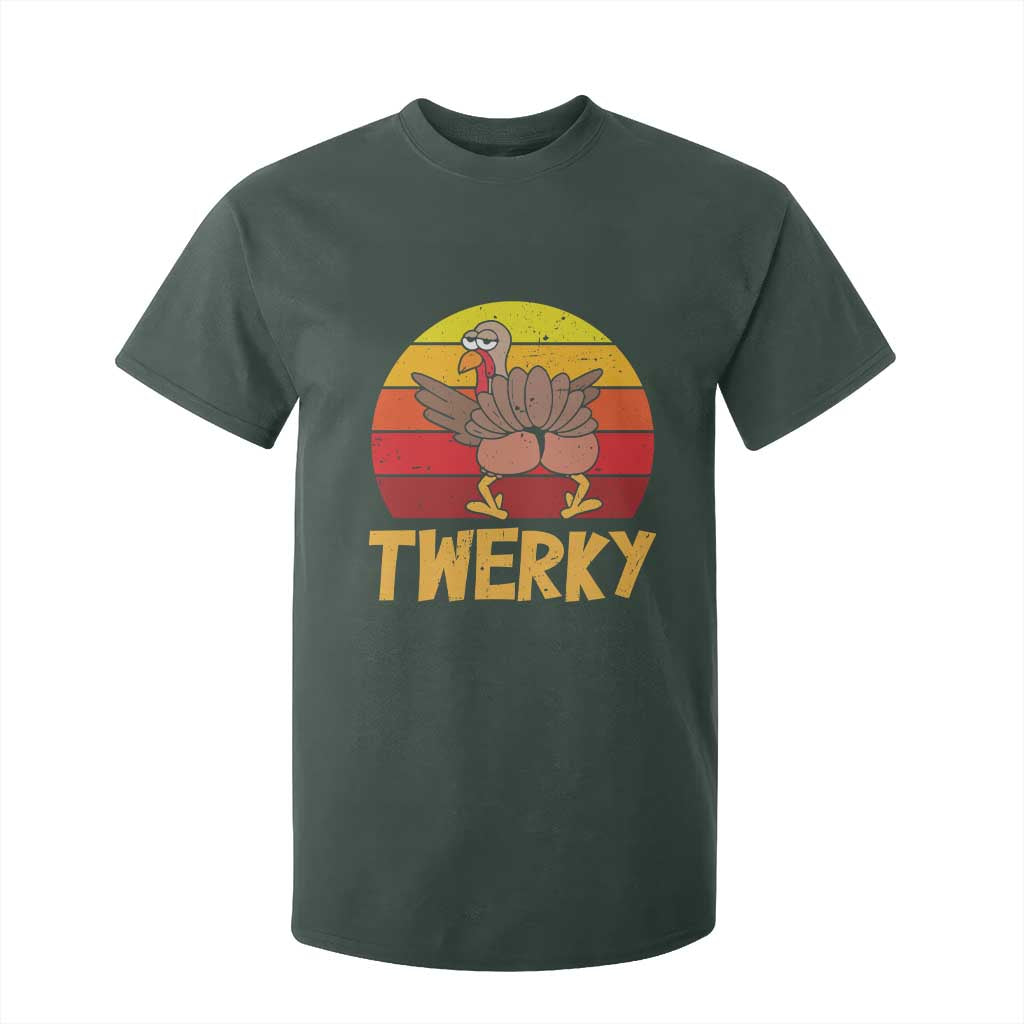 Funny Thanksgiving T Shirt For Kid Vintage Twerky Turkey Butt Twerk Dance Pun Gift TS10 Dark Forest Green Print Your Wear