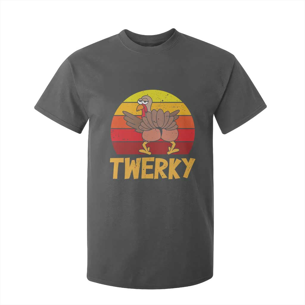 Funny Thanksgiving T Shirt For Kid Vintage Twerky Turkey Butt Twerk Dance Pun Gift TS10 Dark Heather Print Your Wear