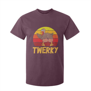 Funny Thanksgiving T Shirt For Kid Vintage Twerky Turkey Butt Twerk Dance Pun Gift TS10 Maroon Print Your Wear