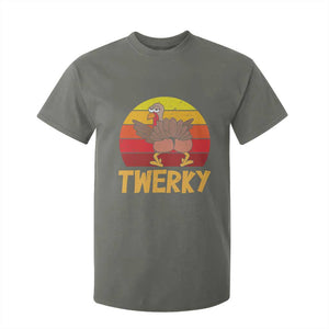 Funny Thanksgiving T Shirt For Kid Vintage Twerky Turkey Butt Twerk Dance Pun Gift TS10 Military Green Print Your Wear