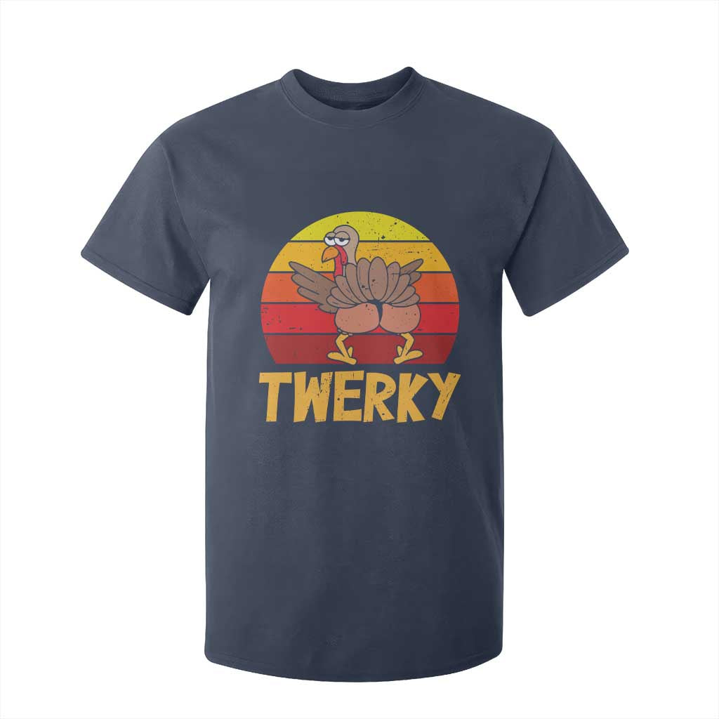 Funny Thanksgiving T Shirt For Kid Vintage Twerky Turkey Butt Twerk Dance Pun Gift TS10 Navy Print Your Wear
