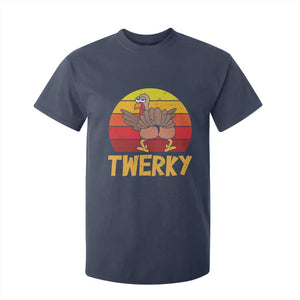 Funny Thanksgiving T Shirt For Kid Vintage Twerky Turkey Butt Twerk Dance Pun Gift TS10 Navy Print Your Wear