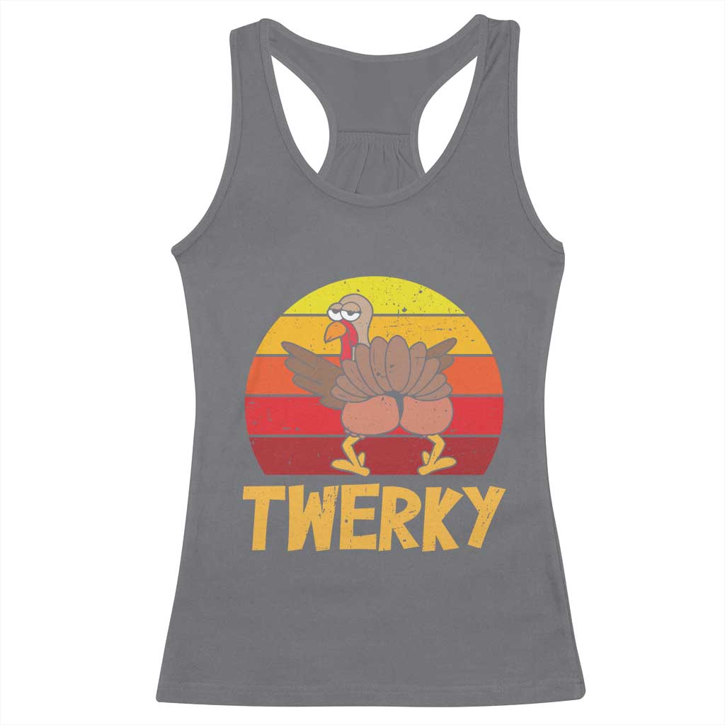 Funny Thanksgiving Racerback Tank Top Vintage Twerky Turkey Butt Twerk Dance Pun Gift TS10 Charcoal Print Your Wear