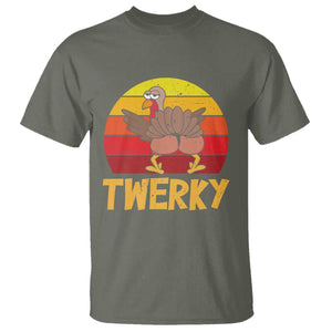 Funny Thanksgiving T Shirt Vintage Twerky Turkey Butt Twerk Dance Pun Gift TS10 Military Green Print Your Wear