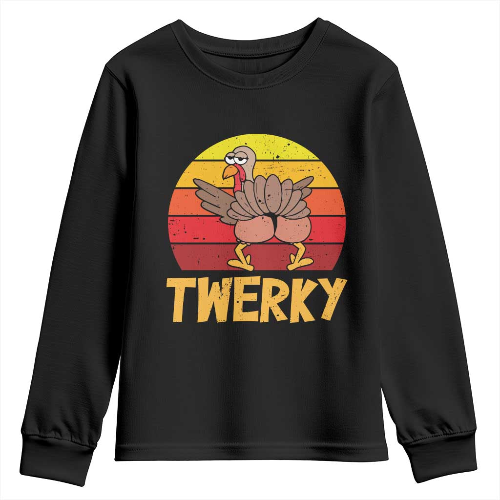 Funny Thanksgiving Youth Sweatshirt Vintage Twerky Turkey Butt Twerk Dance Pun Gift TS10 Black Print Your Wear