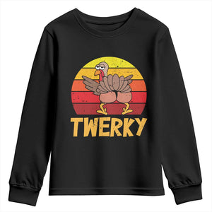 Funny Thanksgiving Youth Sweatshirt Vintage Twerky Turkey Butt Twerk Dance Pun Gift TS10 Black Print Your Wear