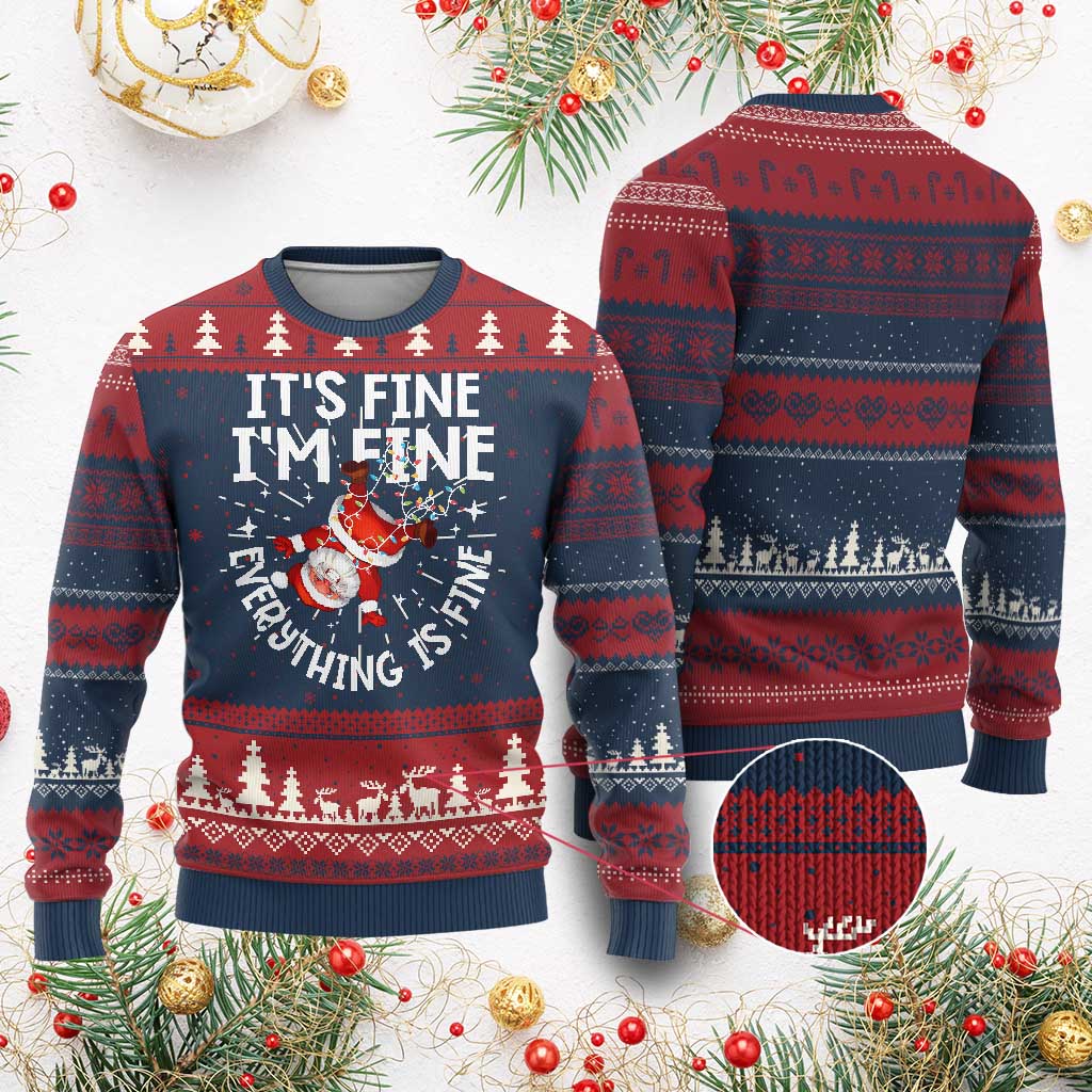 Funny Santa Ugly Christmas Sweater It's Fine I'm Fine Everything Is Fine TS10 Burgundy Print Your Wear