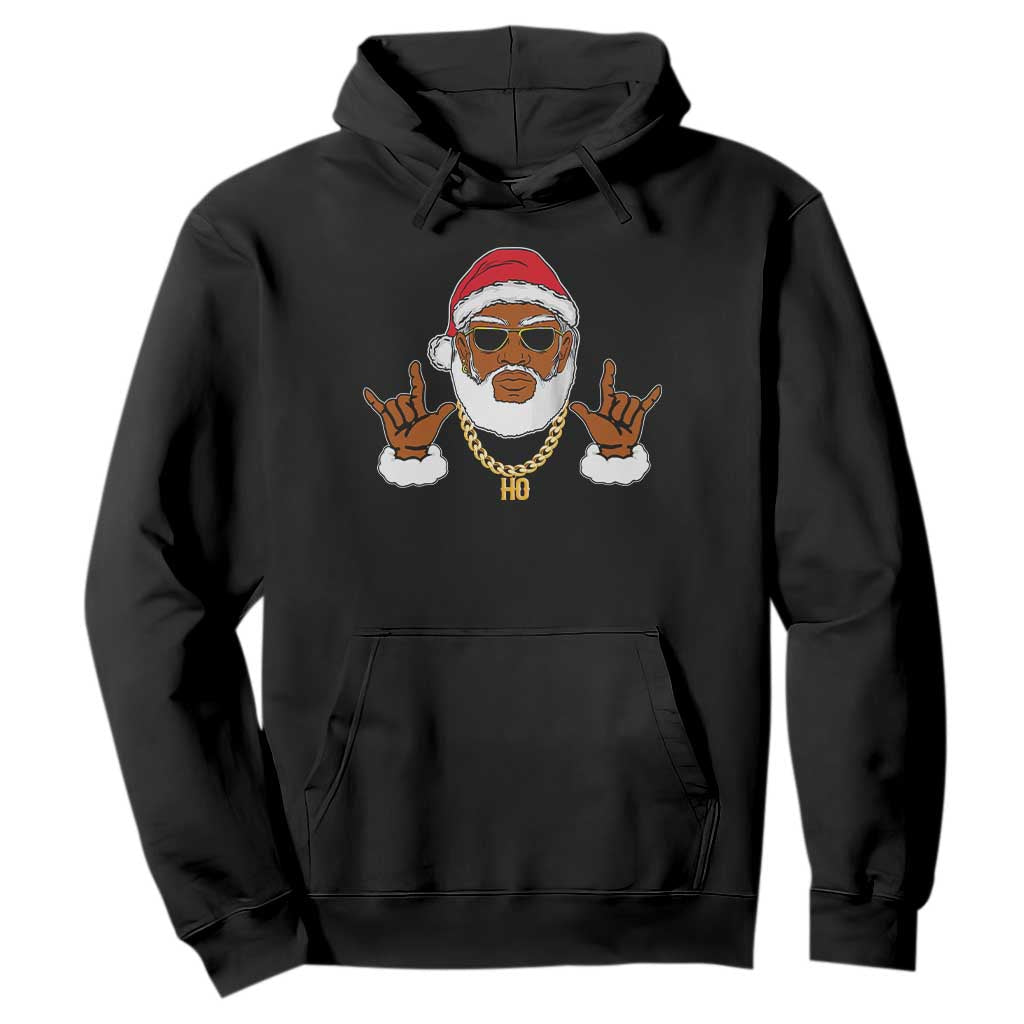 Funny Christmas Santa Hoodie Black Hip Hop Santa African American Santa Rapper Fan Gift TS10 Black Print Your Wear