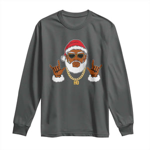 Funny Christmas Santa Long Sleeve Shirt Black Hip Hop Santa African American Santa Rapper Fan Gift TS10 Dark Heather Print Your Wear