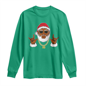 Funny Christmas Santa Long Sleeve Shirt Black Hip Hop Santa African American Santa Rapper Fan Gift TS10 Irish Green Print Your Wear