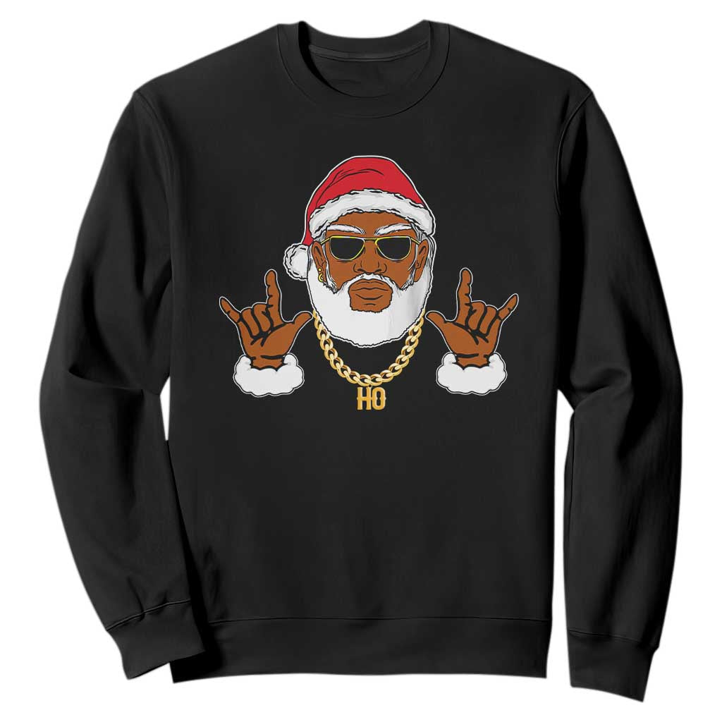 Funny Christmas Santa Sweatshirt Black Hip Hop Santa African American Santa Rapper Fan Gift TS10 Black Print Your Wear