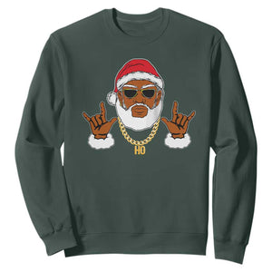 Funny Christmas Santa Sweatshirt Black Hip Hop Santa African American Santa Rapper Fan Gift TS10 Dark Forest Green Print Your Wear