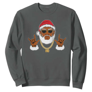 Funny Christmas Santa Sweatshirt Black Hip Hop Santa African American Santa Rapper Fan Gift TS10 Dark Heather Print Your Wear