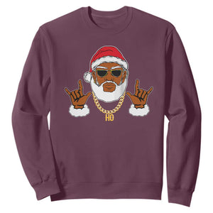 Funny Christmas Santa Sweatshirt Black Hip Hop Santa African American Santa Rapper Fan Gift TS10 Maroon Print Your Wear