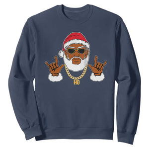 Funny Christmas Santa Sweatshirt Black Hip Hop Santa African American Santa Rapper Fan Gift TS10 Navy Print Your Wear