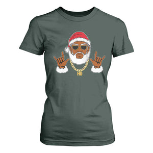 Funny Christmas Santa T Shirt For Women Black Hip Hop Santa African American Santa Rapper Fan Gift TS10 Dark Forest Green Print Your Wear