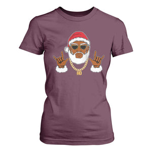 Funny Christmas Santa T Shirt For Women Black Hip Hop Santa African American Santa Rapper Fan Gift TS10 Maroon Print Your Wear