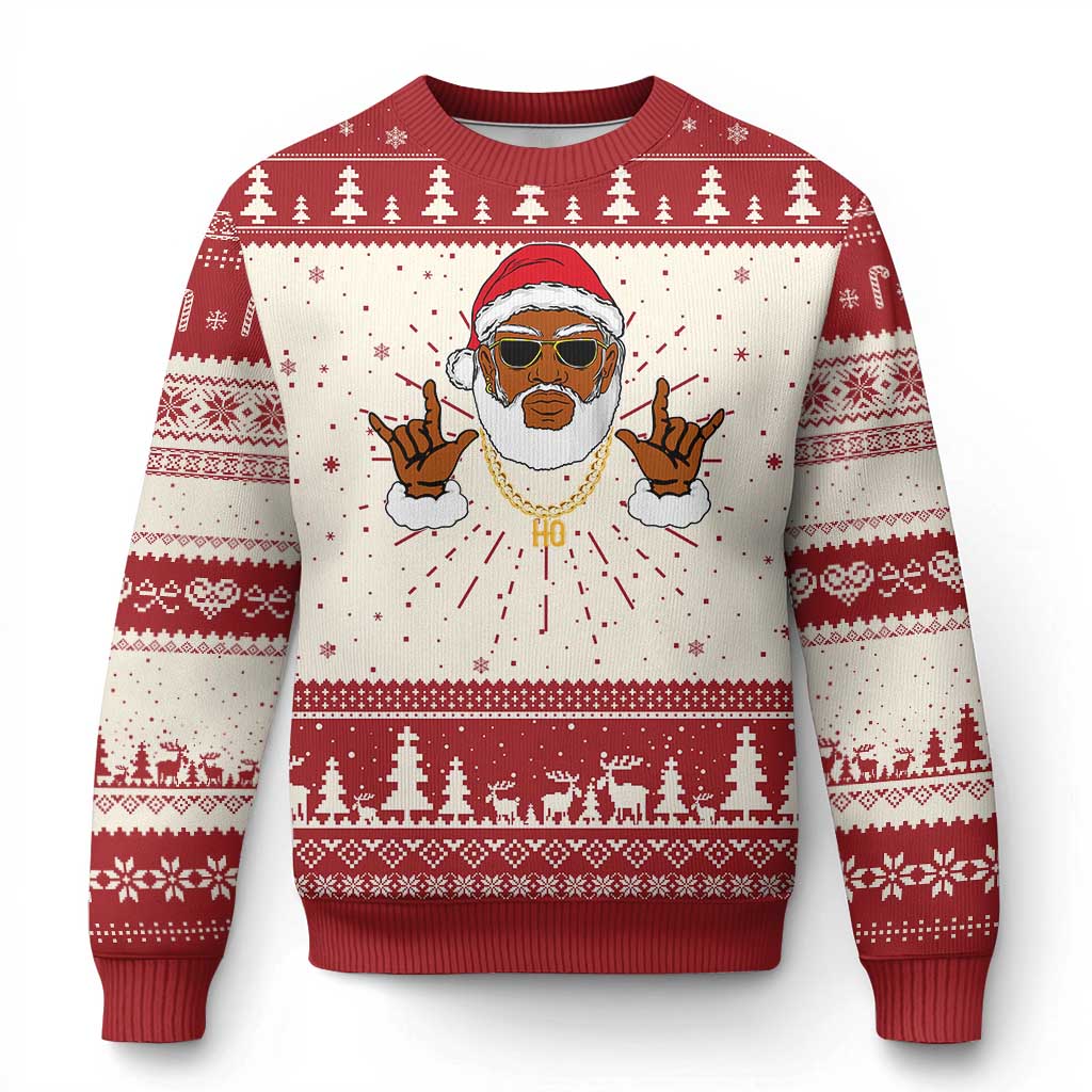 Funny Santa Ugly Christmas Sweater Black Hip Hop Santa African American Santa Rapper Fan Gift TS10 Red Print Your Wear