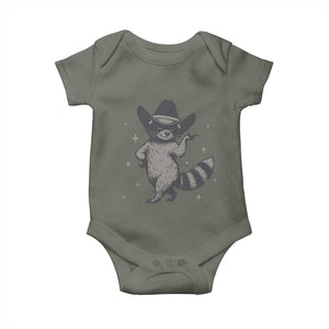 Vintage Raccoon Cowboy Baby Onesie Cowgirl Trash Panda Western Country TS10 Military Green Print Your Wear